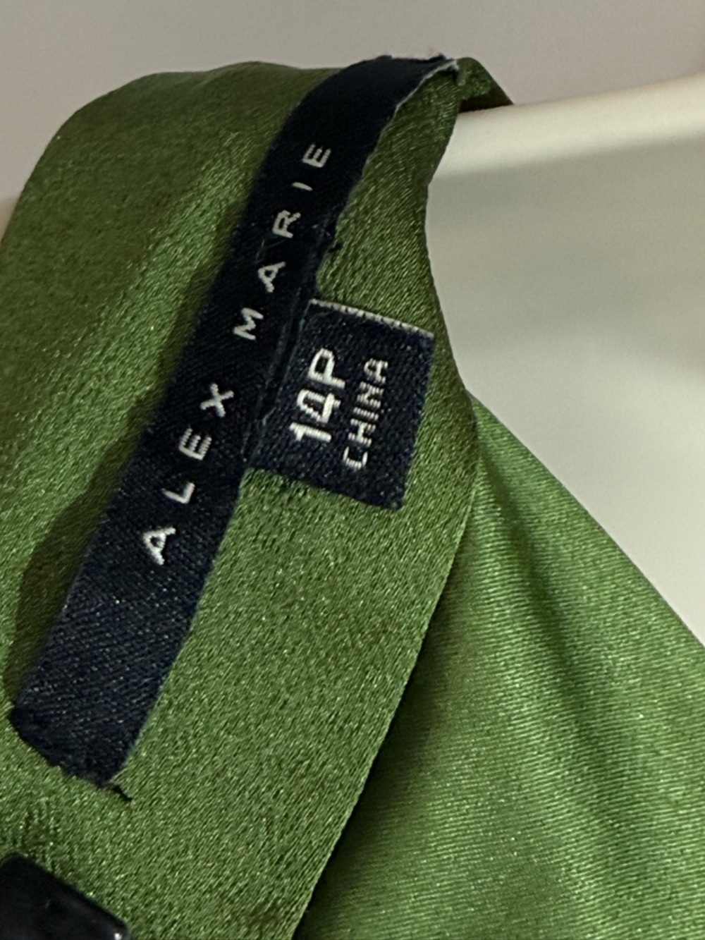 Alex Marie Hazel Olive Green Satin Asymmetrical Tea Length Formal Dress 14P - Picture 7 of 11